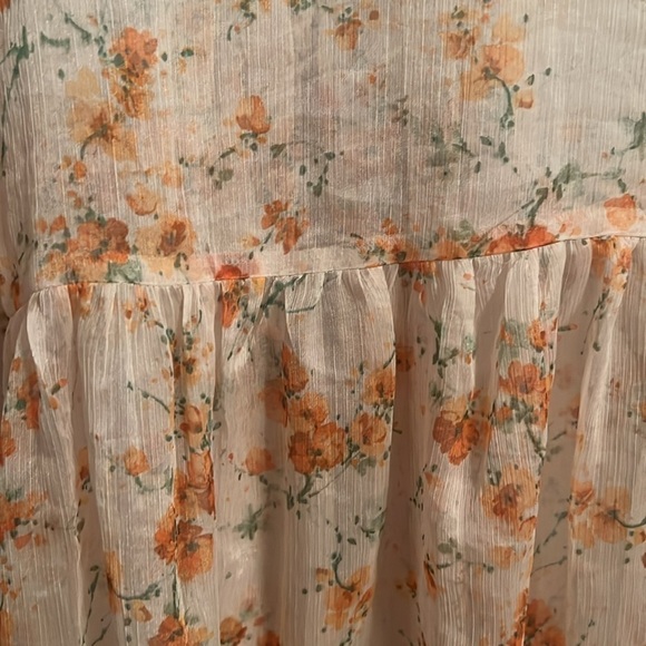 ⚡️ZARA Orange Floral Blouse with Mandarin Collar and Keyhole SZ S sheer nude - Picture 10 of 10